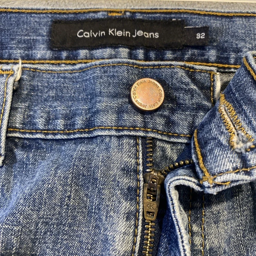 Calvin Klein Jeans Men 32x28 Blue Straight Loose Raw Hem Grunge Streetwear READ